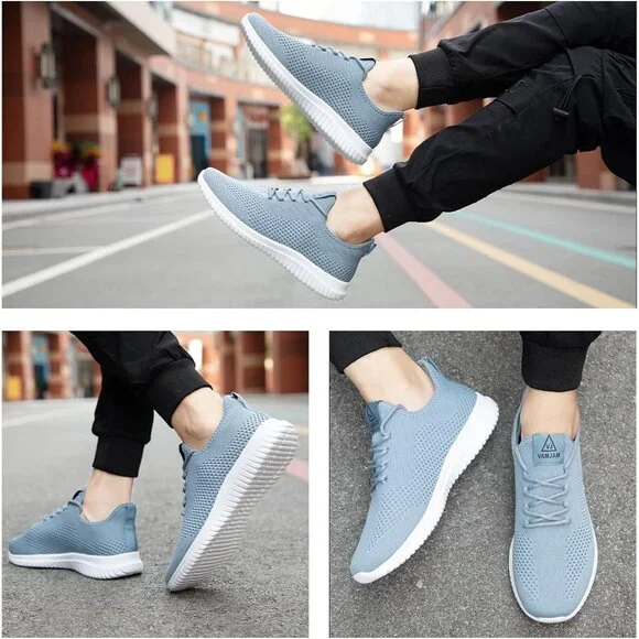Men's Light Blue Ultra Lightweight Breathable Walking Athletic Fashion Sneakers